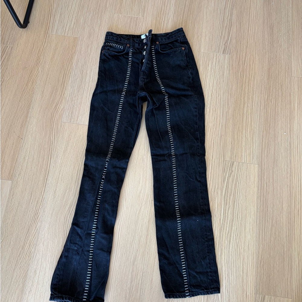 Reformation Black Flared Jeans with Contrast Stitching